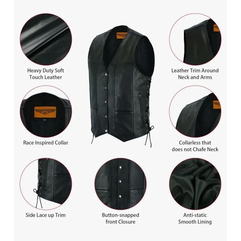 Gargoyle Bells Gun Pocket‎ Vest Leather Biker Concealed Carry Men's NWT 58